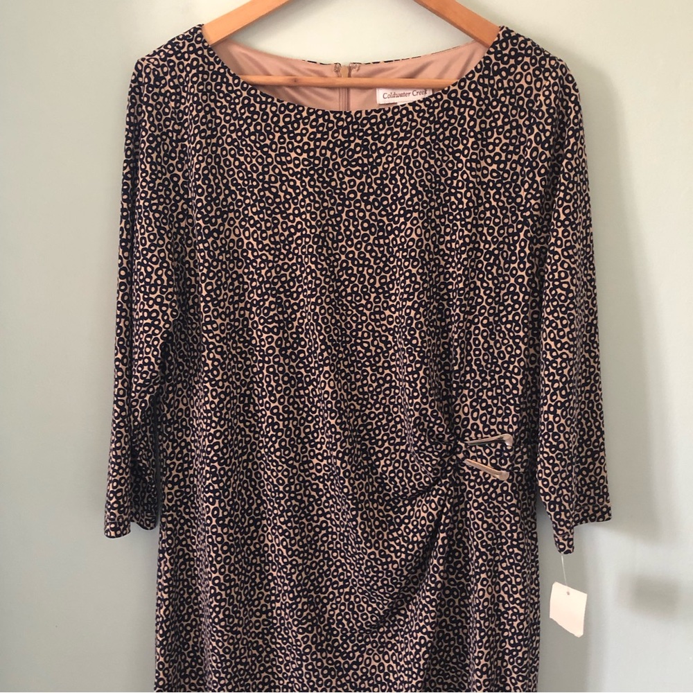 NWT Coldwater Creek navy tan print jersey dress XL 16